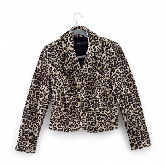 Dana Bachman Women's Size 2 Brown Leopard Woven Wool Blend Blazer Jacket Animal - Picture 1 of 7